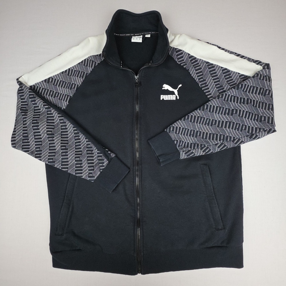 Puma Classics Graphics T7 Track Jacket Mens XXL Black AOP Cotton Blend 595267-61